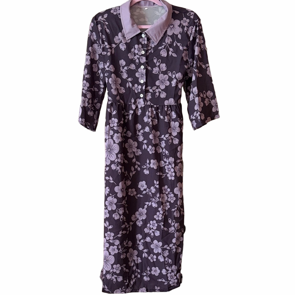 Purple and lavender collared dress size L 3/4 sleeves.